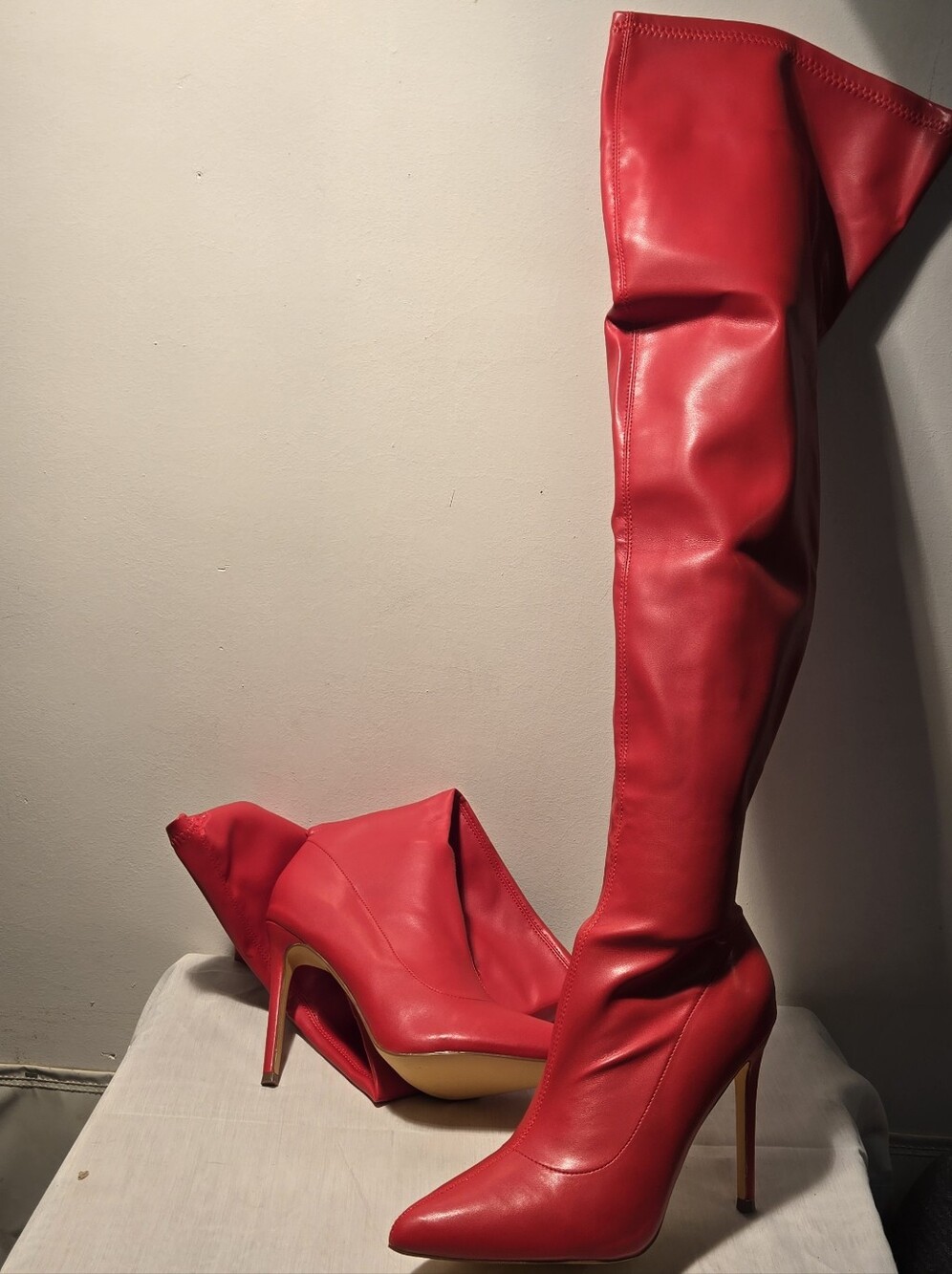 Red Fashion Nova Over-the-Knee Stiletto Boots - Women